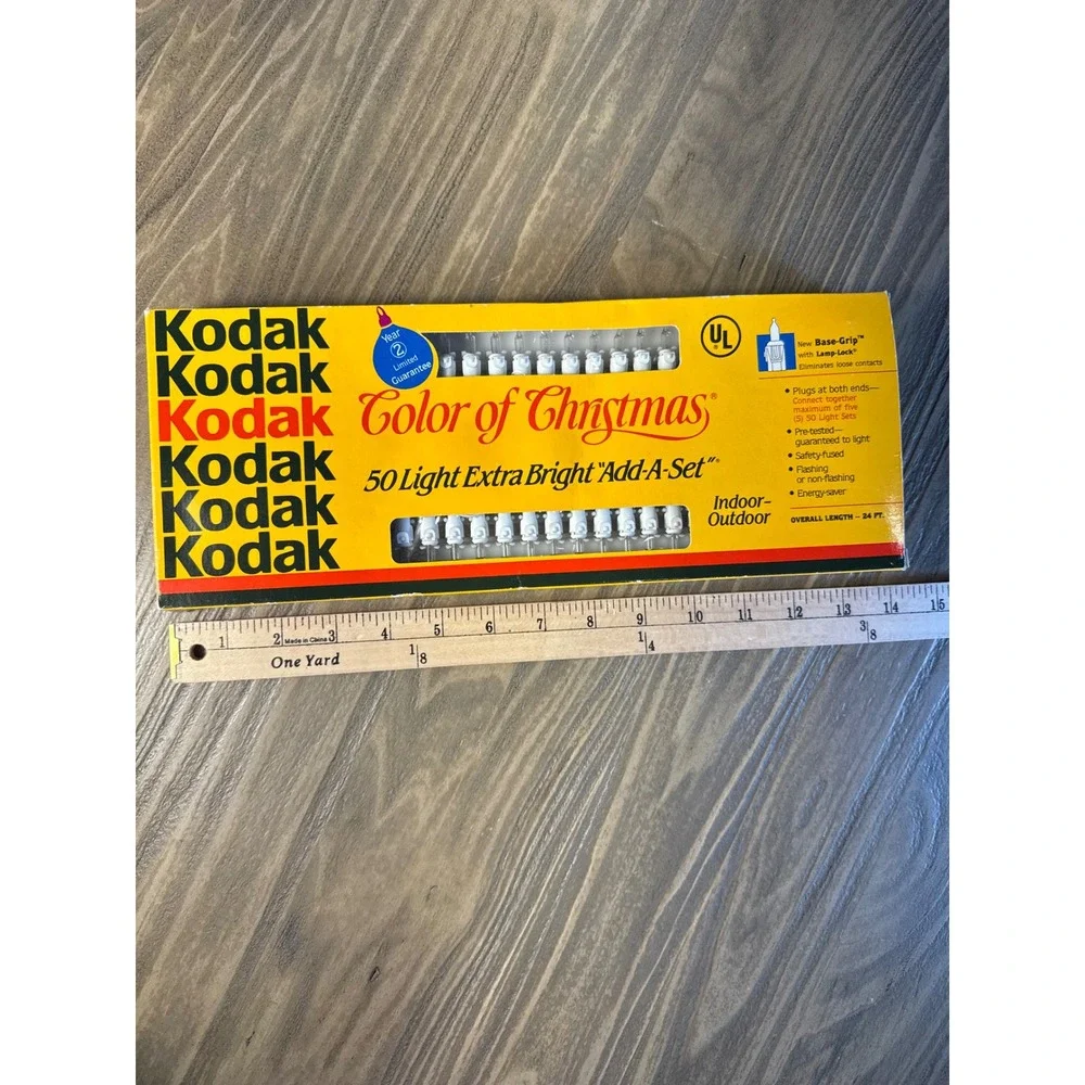 Vintage 1991 Kodak Christmas Lights 50 Count Clear White Wire Add-A-Set Open Box